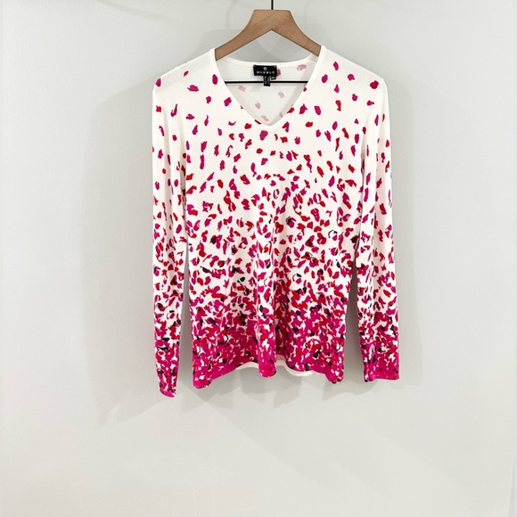 Marble V-Neck Sweater Pink & Red Size Small - Picture 3 of 7